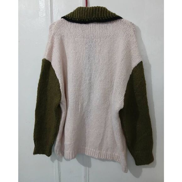 Zara womens xl beige olive green full zip wool sweater Slouchy Cottagecore - Picture 6 of 9